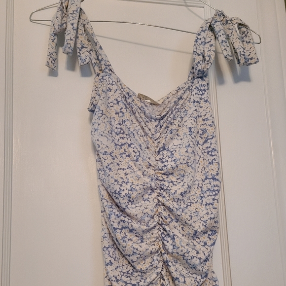 *NWT* ENDLESSBLU Light Blue Floral Ruched Shoulder Tie Maternity Dress (M) - Picture 2 of 4
